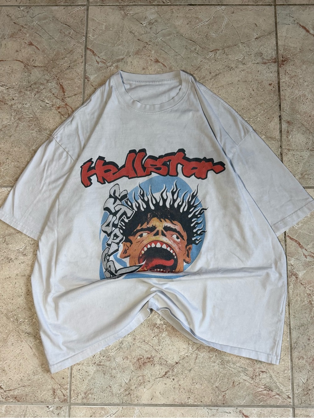 White Graphic Short-Sleeve Tee with Red Lettering